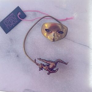 Vintage Mask & Performer Antiqued Gold Ear Cuff-Boutique